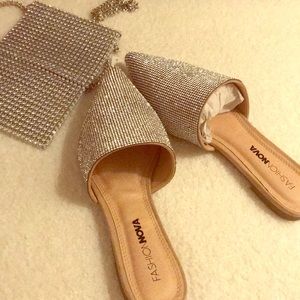 Diamond beaded closed toe flats